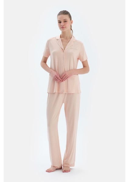 Sütlü Kahve Kısa Kollu Basıc Gömlek Pantolon Pijama Takımı indirimleri