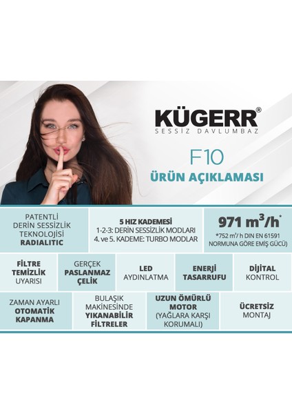 F10 ' Dünyanın En Sessiz Davlumbazı' 60 cm Davlumbaz indirimleri