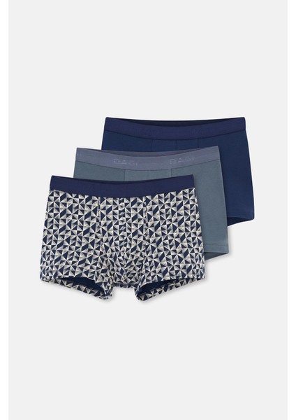 Lacivert 3'lü Desenli Pamuk Boxer