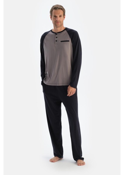 Siyah Reglan Kol Detaylı Tişört Pantolon Pijama Takımı