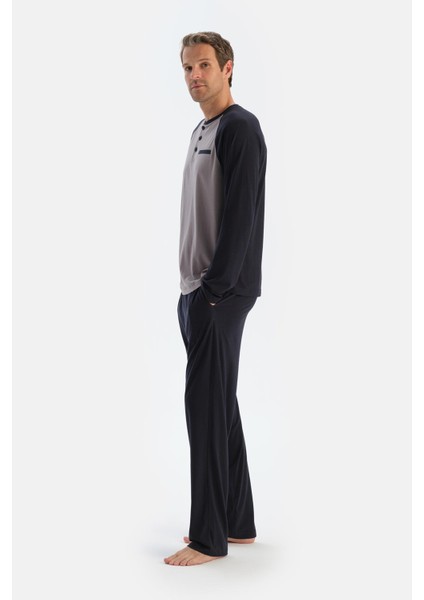 Siyah Reglan Kol Detaylı Tişört Pantolon Pijama Takımı