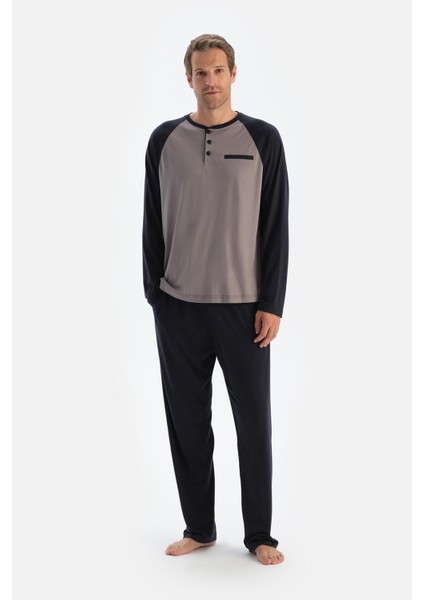 Siyah Reglan Kol Detaylı Tişört Pantolon Pijama Takımı