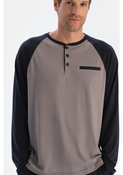 Siyah Reglan Kol Detaylı Tişört Pantolon Pijama Takımı