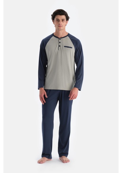 Açık Yeşil Yarım Patlı Reglan Kollu Pijama Takımı