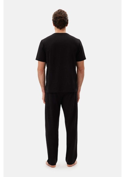 Siyah Yarım Patlı Kısa Kollu Celliant Pijama Takımı