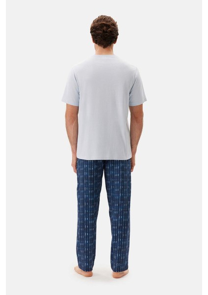 Mavi Bis Yaka Kısa Kollu Pijama Takımı fiyatları