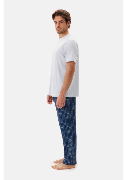 Mavi Bis Yaka Kısa Kollu Pijama Takımı modelleri