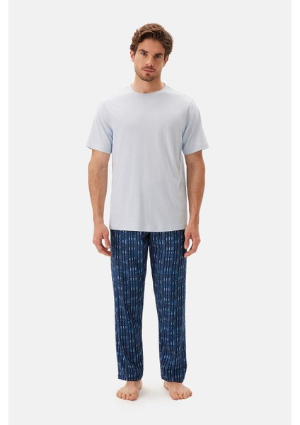 Mavi Bis Yaka Kısa Kollu Pijama Takımı fırsatları