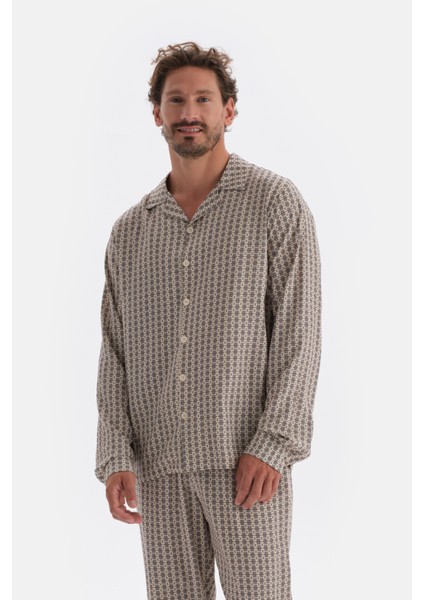 Multicolor Mıkroprınt Baskılı Gömlek Pijama Üstü