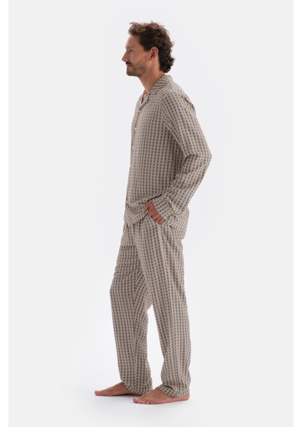 Multicolor Mıkroprınt Baskılı Gömlek Pijama Üstü