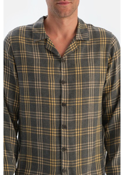 Füme Ekoseli Dokuma Viskon Gömlek modelleri