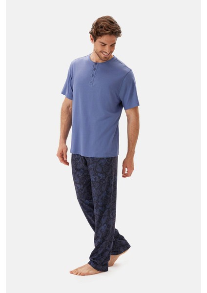 Indigo Yarım Patlı Tişört Pantolon Pijama Takımı modelleri