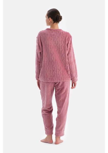 Gül Kurusu Örgü Detaylı Uzun Kollu Pijama Takımı fiyatları