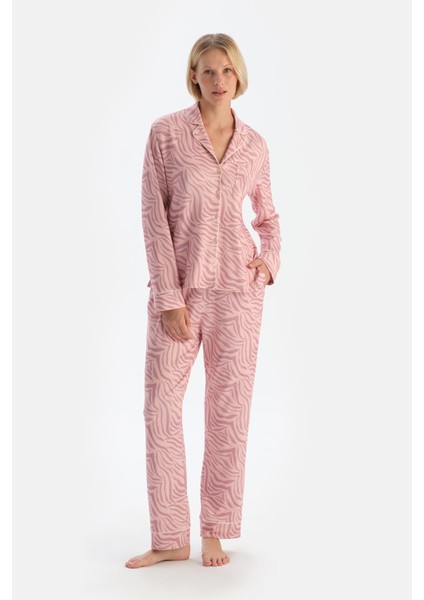 Açık Pembe Zebra Desenli Termal Pijama Takımı