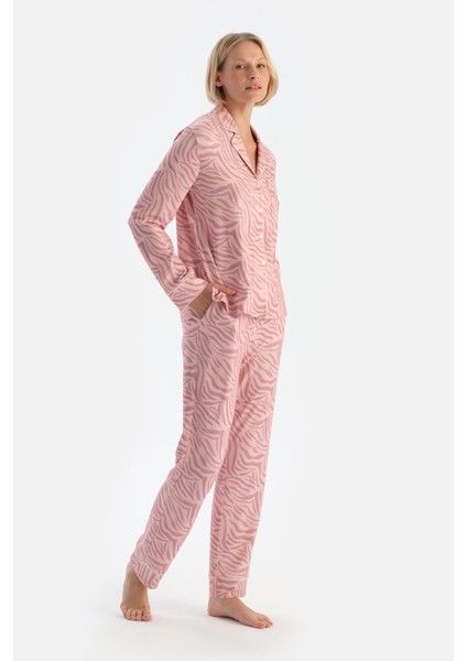 Açık Pembe Zebra Desenli Termal Pijama Takımı modelleri