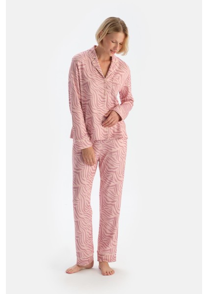 Açık Pembe Zebra Desenli Termal Pijama Takımı fırsatları