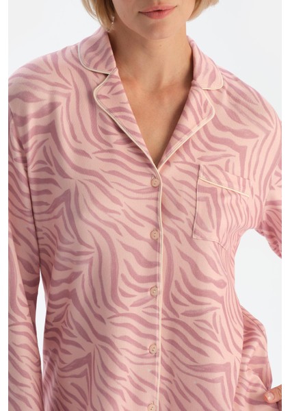 Açık Pembe Zebra Desenli Termal Pijama Takımı indirimleri