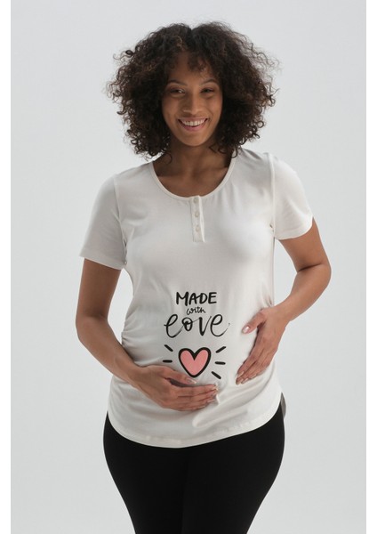 Beyaz Pamuklu Hamile T-Shirt