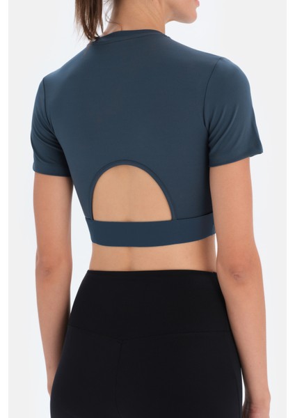 Koyu Yeşil Bisiklet Yaka Crop T-Shirt fırsatları
