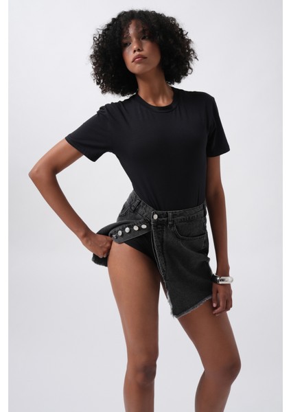 T-Shirt Detay Siyah Bodysuit