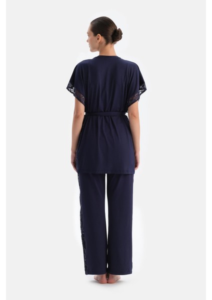 Lacivert Yan Dantel Detaylı Pantolon fiyatları