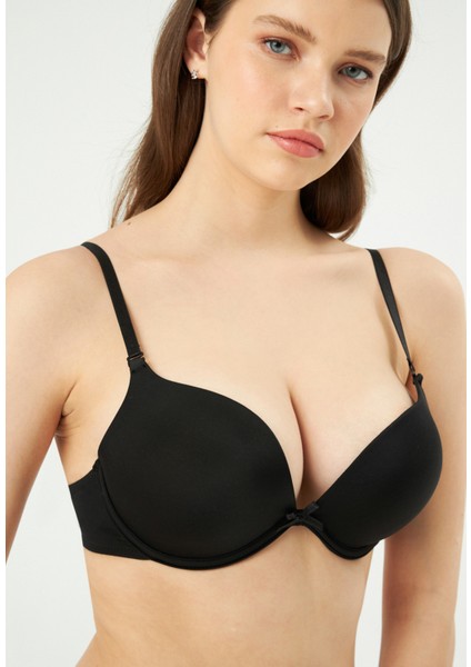 Siyah ERSK121 Tulıp Badem Yarı Push-Up Tek Sütyen
