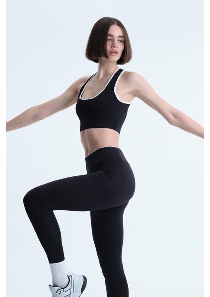 Siyah Dagi Active Kadın Biye Detaylı Sporcu Sütyeni