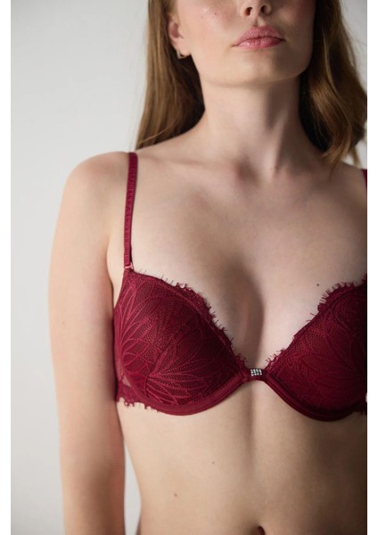 3769 Kadın Dantelli Destekli Sütyen-Bordo