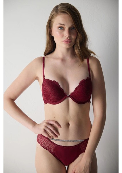 3769 Kadın Dantelli Destekli Sütyen-Bordo fiyatları