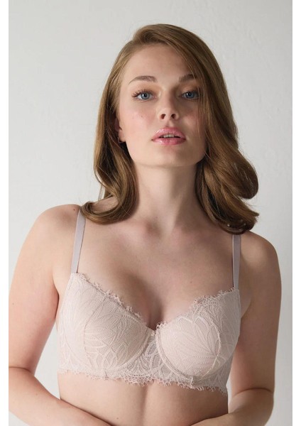 2671 Kadın Ekstra Dolgulu Dantelli Sütyen-Pudra