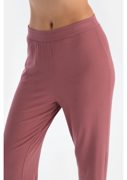 Gül Kurusu V Yaka Düğmeli Kaşkorse Pijama Takımı
