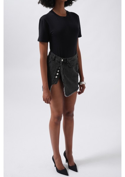 T-Shirt Detay Siyah Bodysuit indirimleri