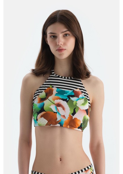 Multicolor Halter Yaka Bikini Üst
