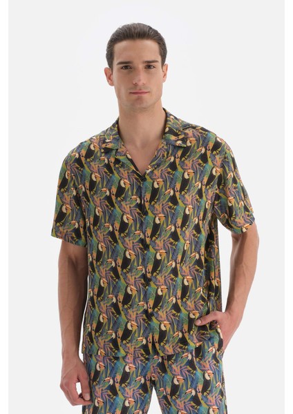 Siyah - Yeşil Desenli Gömlek