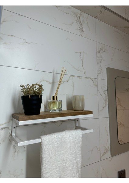 Fulya Banyo Ahşap Raflı Beyaz Metal Havlu, Şal Askılık fiyatları