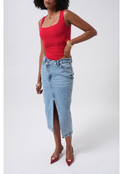 Kare Yaka Kalın Askılı Kırmızı Bodysuit modelleri