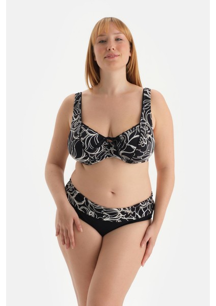 Beyaz-Siyah Korseli Toparlayıcı Bikini Üst