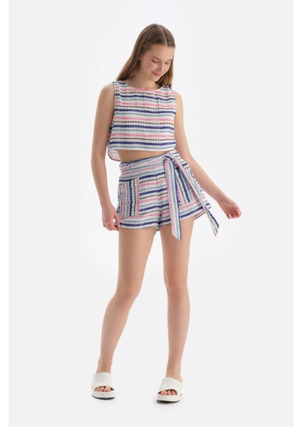 Pembe-Mavi Müslin Şort