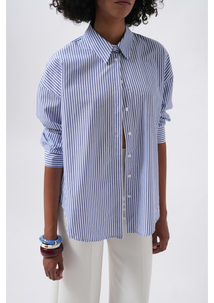 Çizgili Basic Mavi Gömlek fırsatları