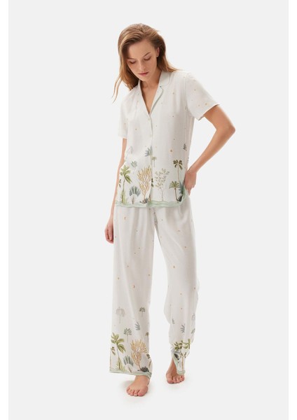 Su Yeşili Su I Baskılı Viskon Gömlek Pijama Üstü fırsatları