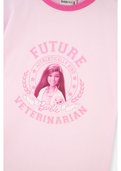 Pembe Barbie Lisans Baskılı Kısa Kollu Bisiklet Yaka T-Shirt modelleri