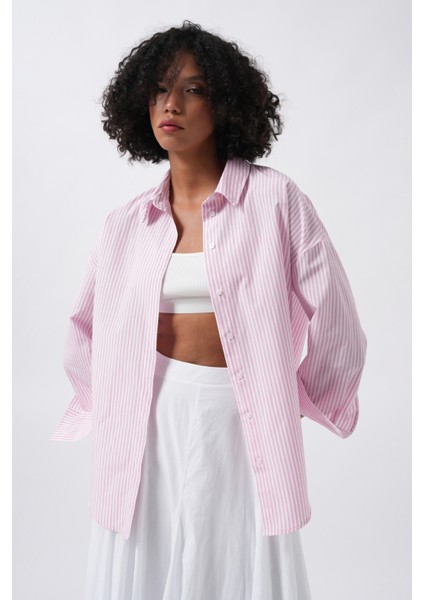 Çizgili Basic Pembe Gömlek