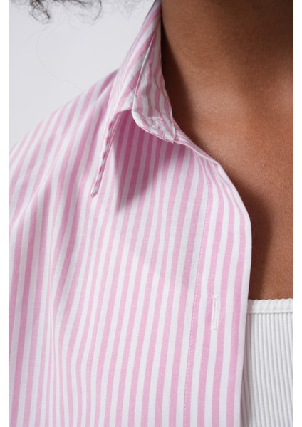 Çizgili Basic Pembe Gömlek fırsatları