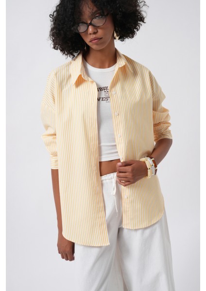 Çizgili Basic Sarı Gömlek