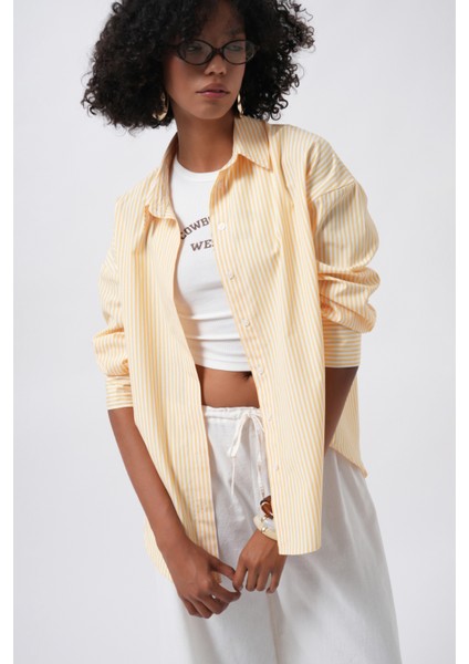 Çizgili Basic Sarı Gömlek modelleri