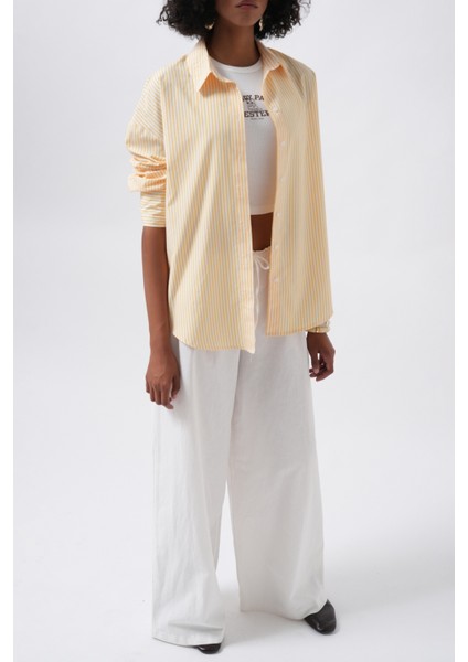 Çizgili Basic Sarı Gömlek fırsatları