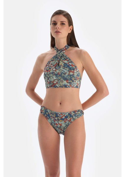 Kiremit-Mavi Halter Yaka Bikini Üst indirimleri