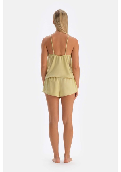 Yağ Yeşili Saten Atlet Pijama Üstü fiyatları