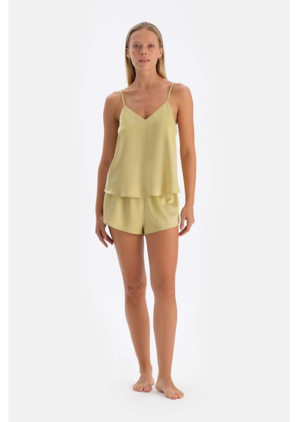 Yağ Yeşili Saten Atlet Pijama Üstü fırsatları