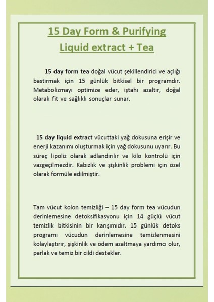 15 Günlük Detoks Programı Detoks Çay & Sıvı Ekstrakt